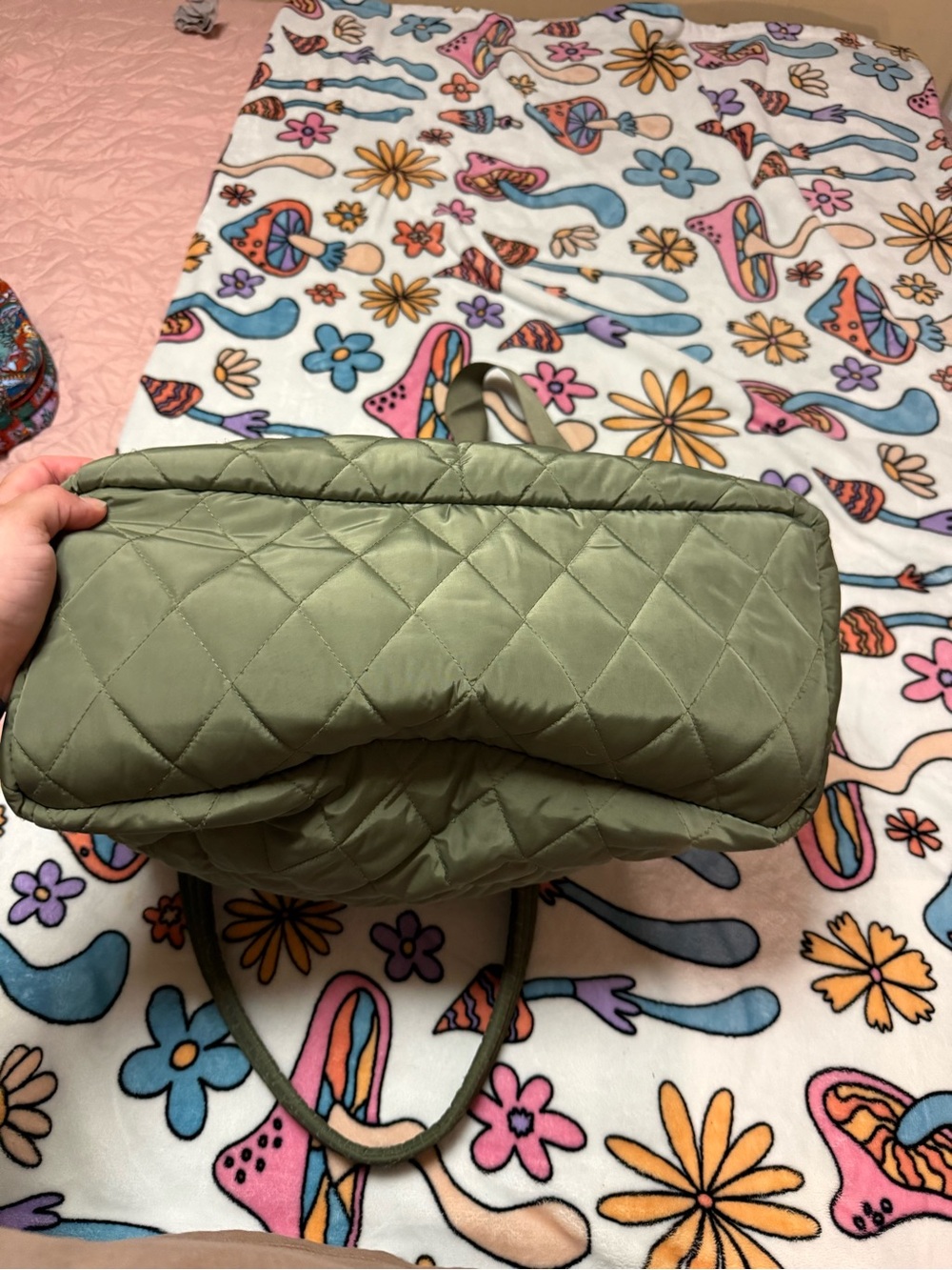 Vera Bradley Quilted Olive Green Tote with Adjustable Strap - Picture 4 of 4
